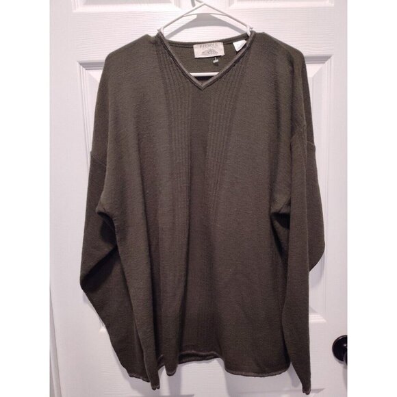 Fiesole Mens Italian Made Dark Olive Green Wool Blend Vneck Sweater Size Large - Picture 9 of 9